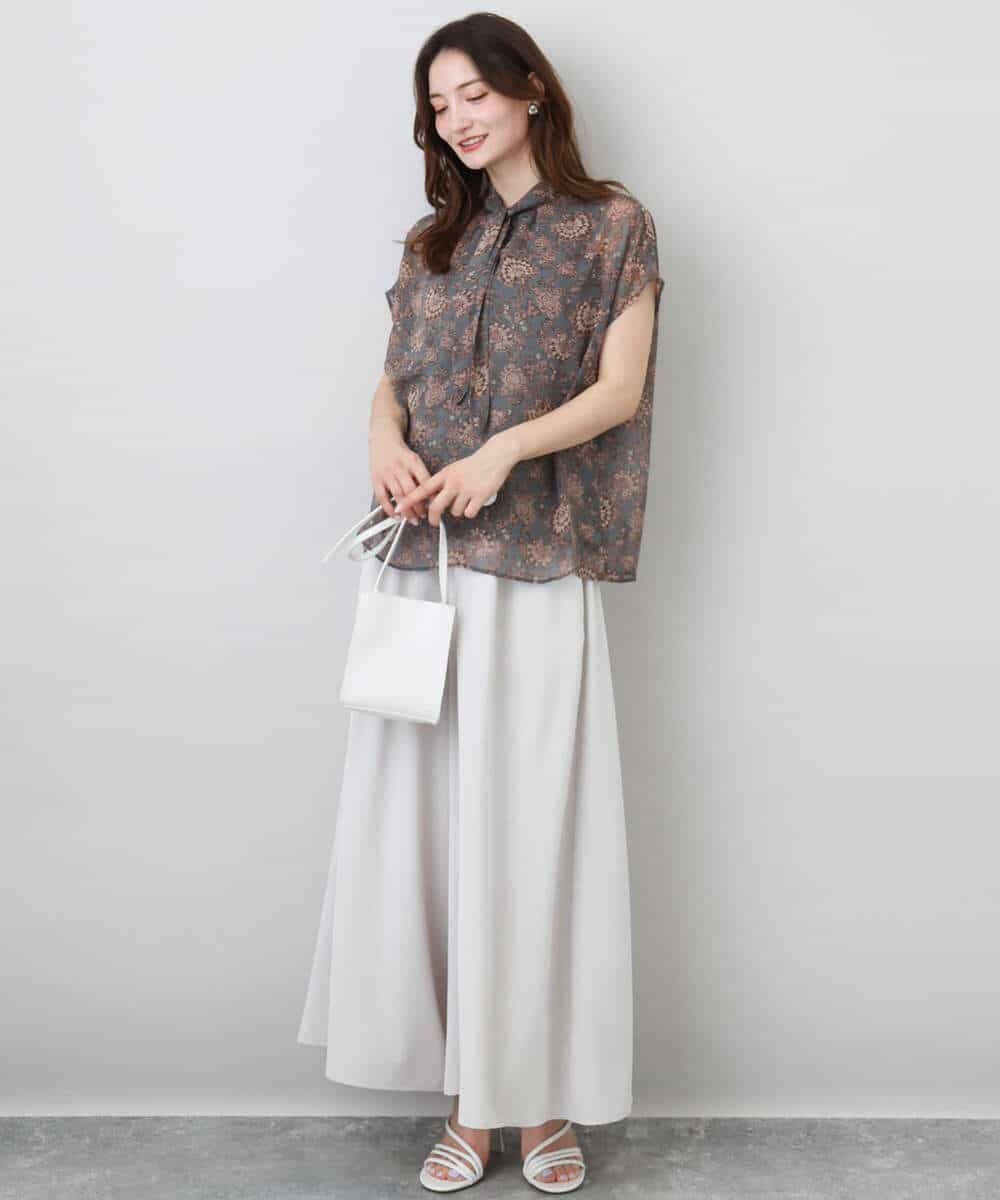 FKBHA05140 MK MICHEL KLEIN(MK ミッシェルクラン) 更紗プリント花柄シフォンブラウス/前後2way/洗える ベージュ