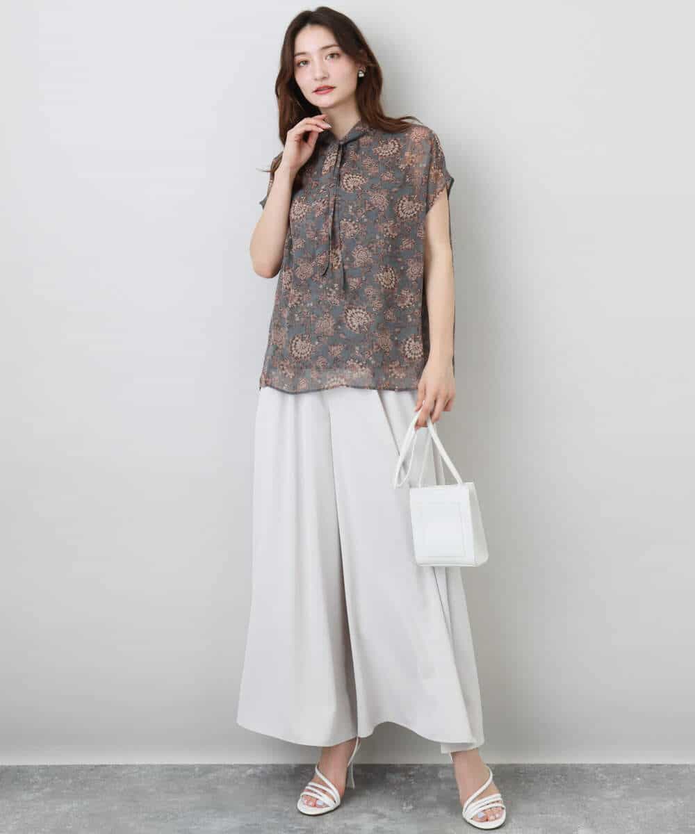 FKBHA05140 MK MICHEL KLEIN(MK ミッシェルクラン) 更紗プリント花柄シフォンブラウス/前後2way/洗える ベージュ
