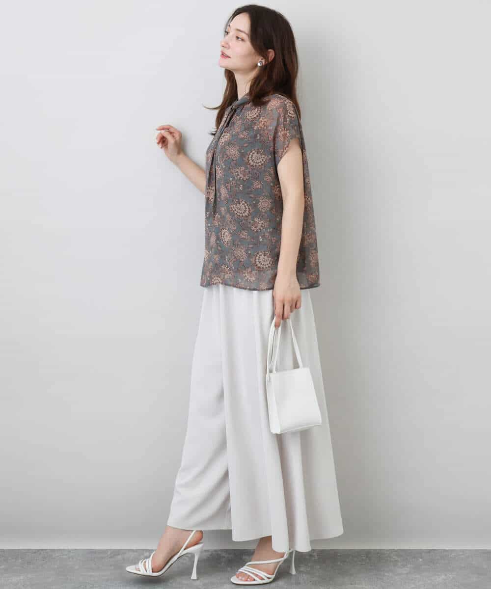 FKBHA05140 MK MICHEL KLEIN(MK ミッシェルクラン) 更紗プリント花柄シフォンブラウス/前後2way/洗える ベージュ