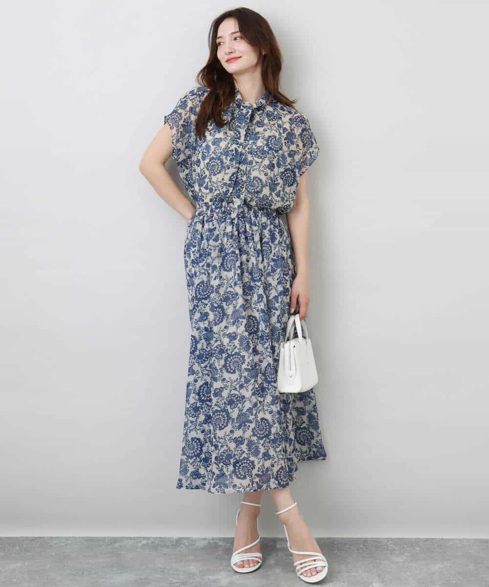 FKBHA05140 MK MICHEL KLEIN(MK ミッシェルクラン) 更紗プリント花柄シフォンブラウス/前後2way/洗える ベージュ