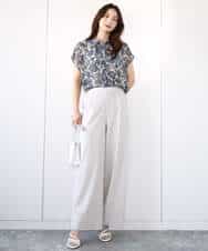 FKBHA05140 MK MICHEL KLEIN(MK ミッシェルクラン) 更紗プリント花柄シフォンブラウス/前後2way/洗える ベージュ