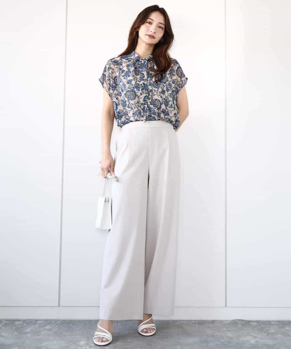 FKBHA05140 MK MICHEL KLEIN(MK ミッシェルクラン) 更紗プリント花柄シフォンブラウス/前後2way/洗える ベージュ
