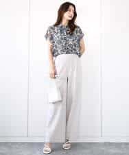 FKBHA05140 MK MICHEL KLEIN(MK ミッシェルクラン) 更紗プリント花柄シフォンブラウス/前後2way/洗える ベージュ