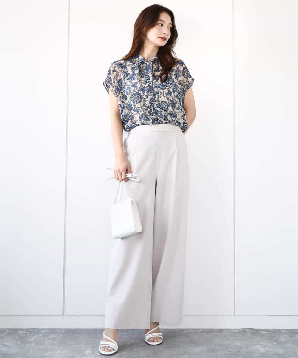 FKBHA05140 MK MICHEL KLEIN(MK ミッシェルクラン) 更紗プリント花柄シフォンブラウス/前後2way/洗える ベージュ