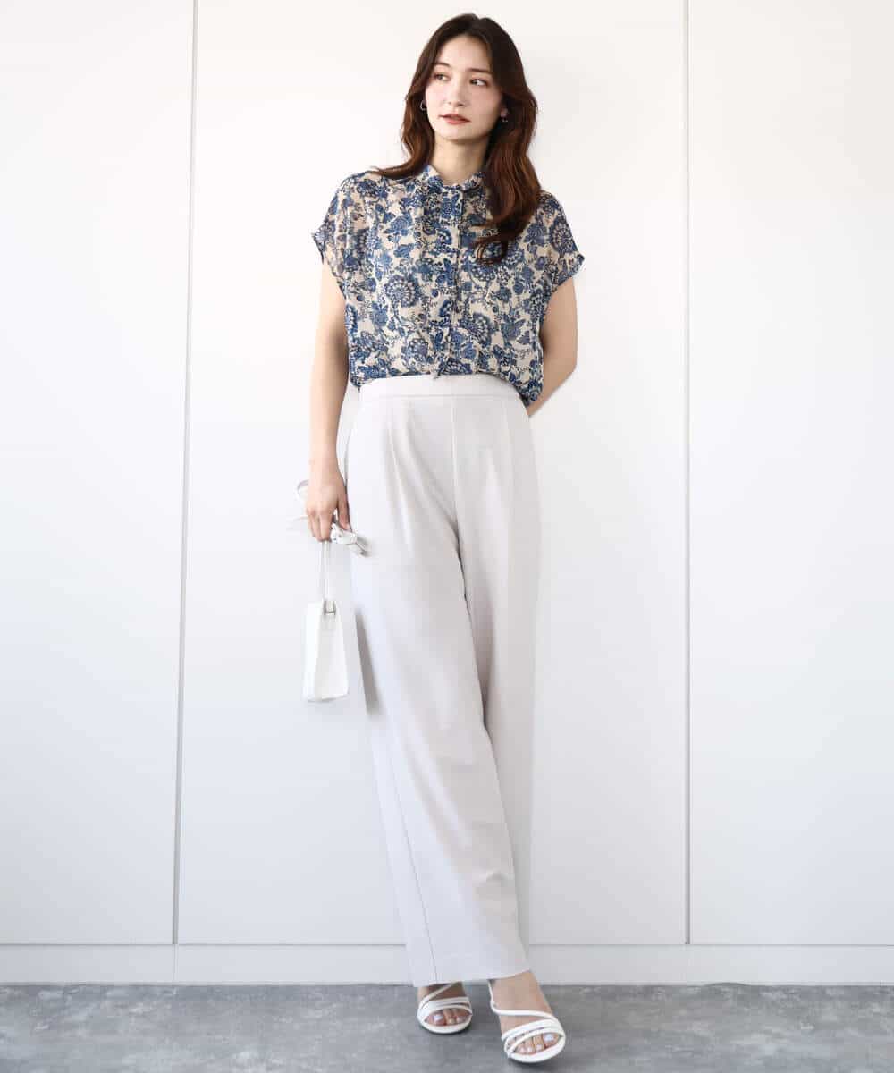 FKBHA05140 MK MICHEL KLEIN(MK ミッシェルクラン) 更紗プリント花柄シフォンブラウス/前後2way/洗える ベージュ