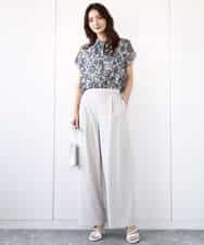 FKBHA05140 MK MICHEL KLEIN(MK ミッシェルクラン) 更紗プリント花柄シフォンブラウス/前後2way/洗える ベージュ
