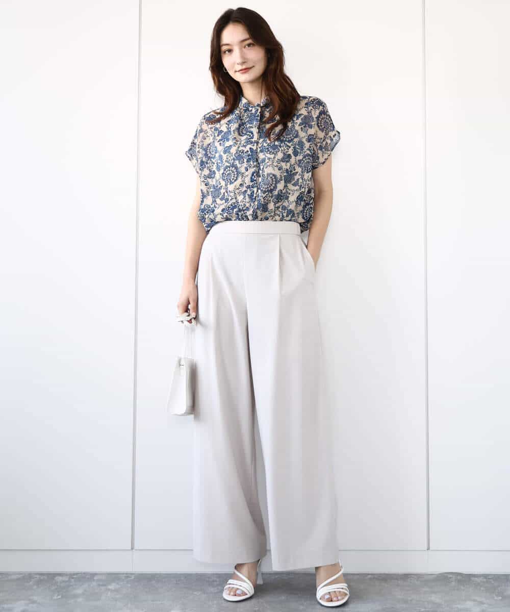 FKBHA05140 MK MICHEL KLEIN(MK ミッシェルクラン) 更紗プリント花柄シフォンブラウス/前後2way/洗える ベージュ