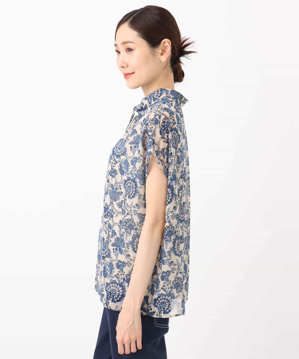 FKBHA05140 MK MICHEL KLEIN(MK ミッシェルクラン) 更紗プリント花柄シフォンブラウス/前後2way/洗える ベージュ