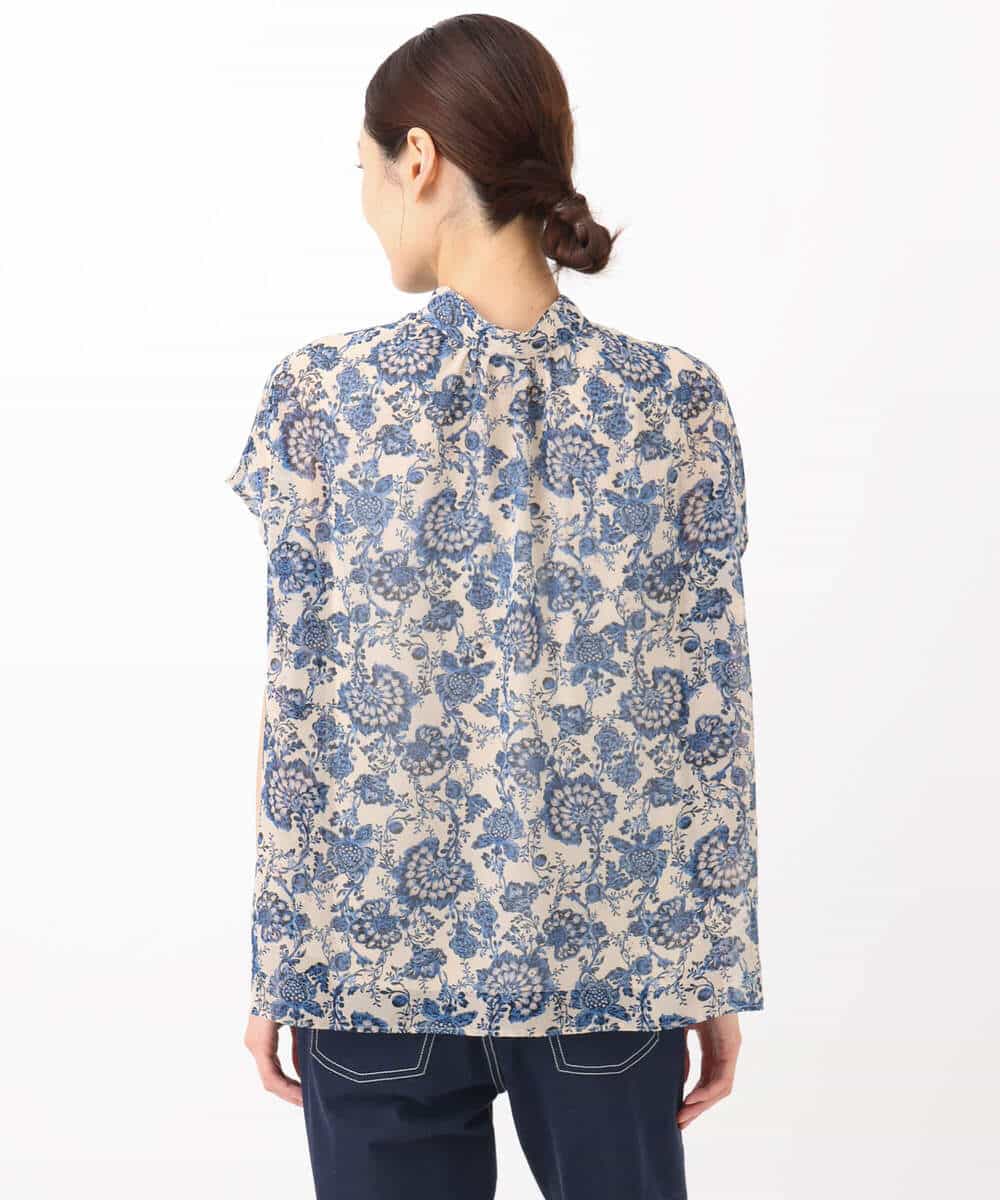 FKBHA05140 MK MICHEL KLEIN(MK ミッシェルクラン) 更紗プリント花柄シフォンブラウス/前後2way/洗える ベージュ