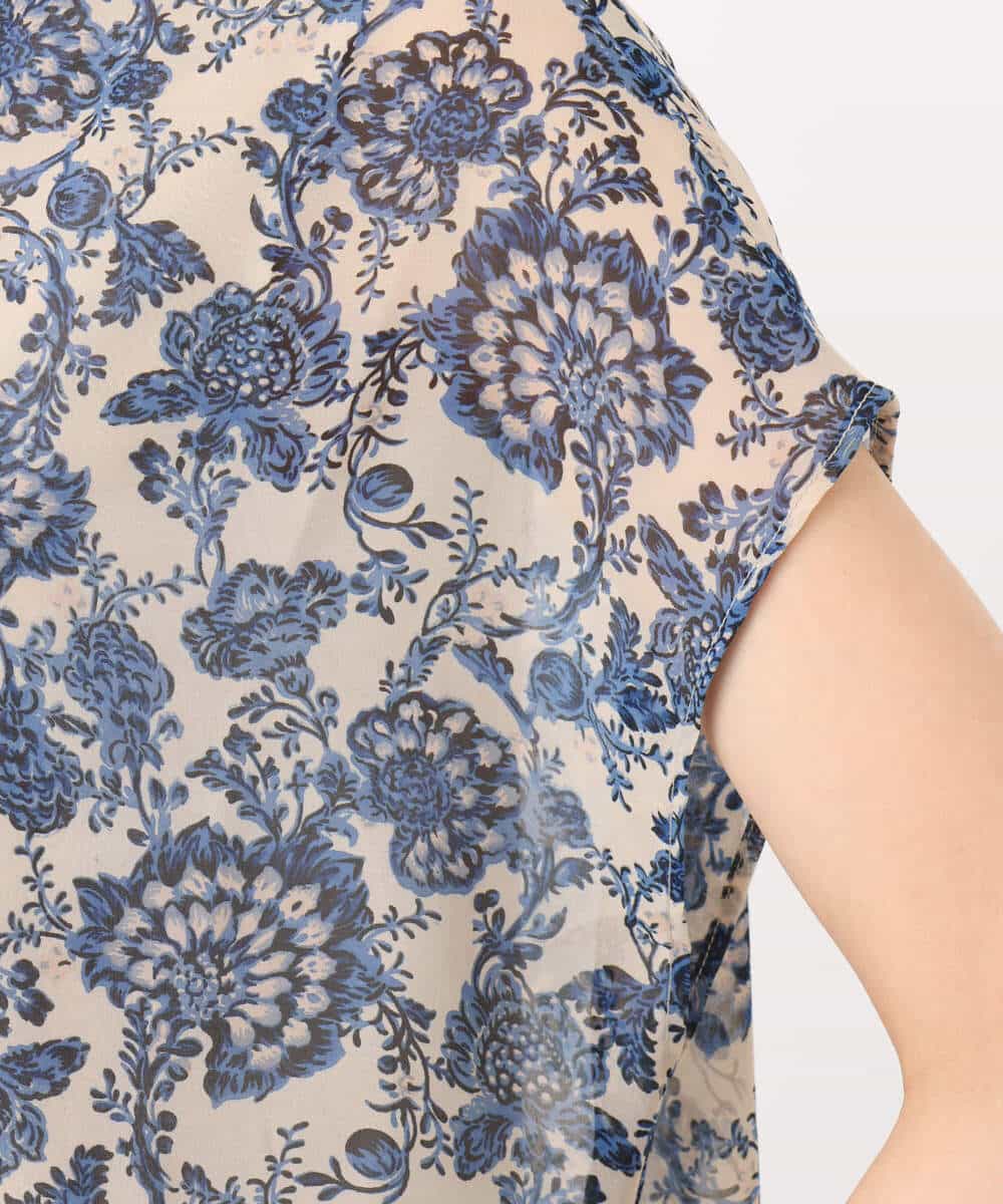 FKBHA05140 MK MICHEL KLEIN(MK ミッシェルクラン) 更紗プリント花柄シフォンブラウス/前後2way/洗える ベージュ