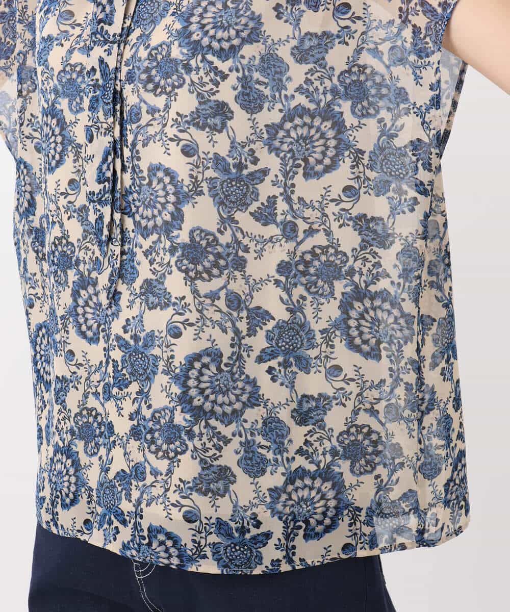 FKBHA05140 MK MICHEL KLEIN(MK ミッシェルクラン) 更紗プリント花柄シフォンブラウス/前後2way/洗える ベージュ