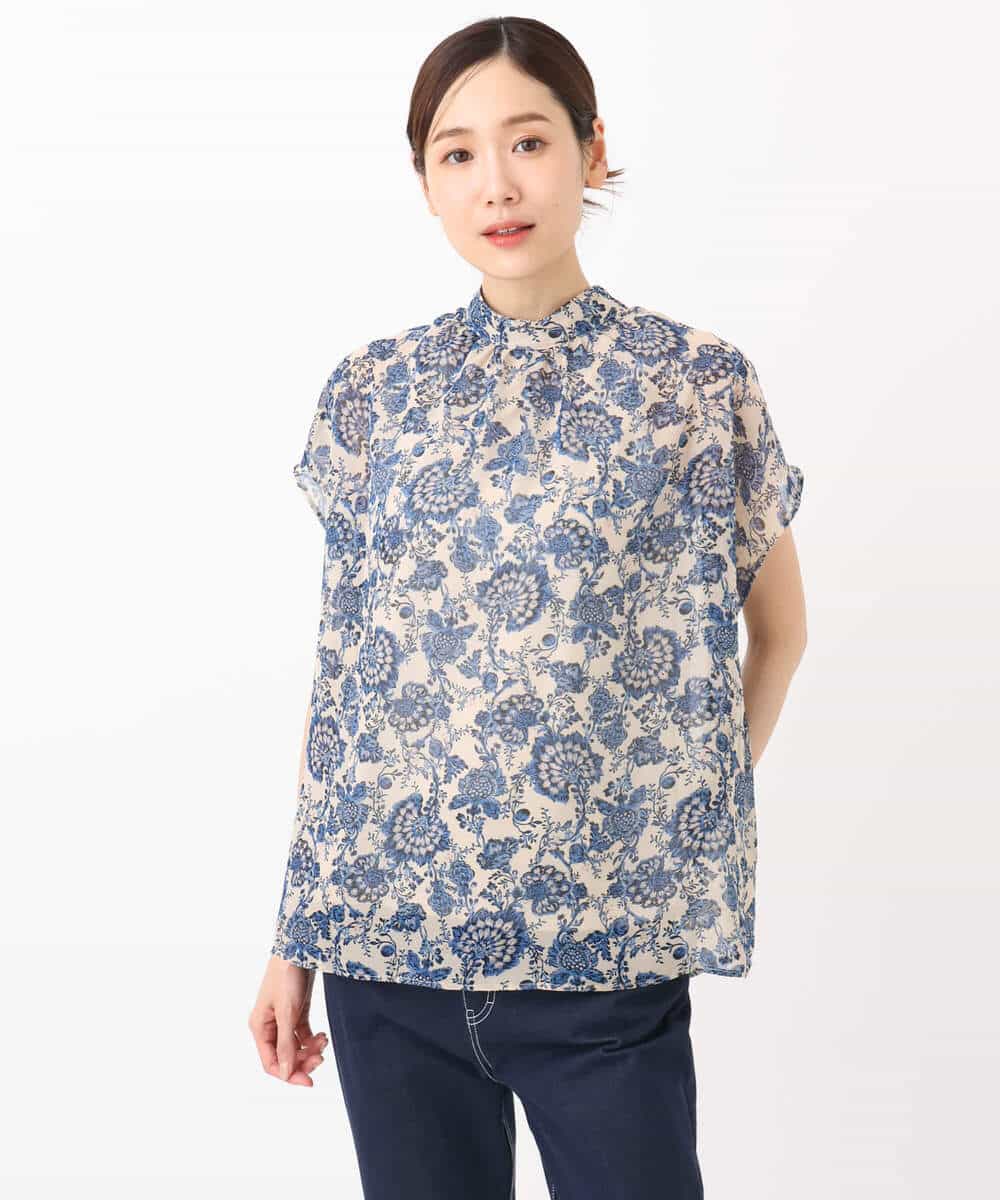 FKBHA05140 MK MICHEL KLEIN(MK ミッシェルクラン) 更紗プリント花柄シフォンブラウス/前後2way/洗える ベージュ