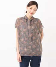 FKBHA05140 MK MICHEL KLEIN(MK ミッシェルクラン) 更紗プリント花柄シフォンブラウス/前後2way/洗える ベージュ