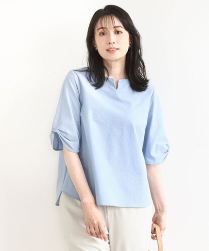 FKBHA60140 MK MICHEL KLEIN キーネックデザインブラウス/撥水/UVカット/洗える