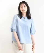FKBHA60140 MK MICHEL KLEIN(MK ミッシェルクラン) キーネックデザインブラウス/撥水/UVカット/洗える ライトブルー