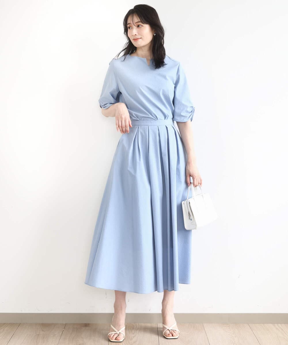 FKBHA60140 MK MICHEL KLEIN(MK ミッシェルクラン) キーネックデザインブラウス/撥水/UVカット/洗える ネイビー