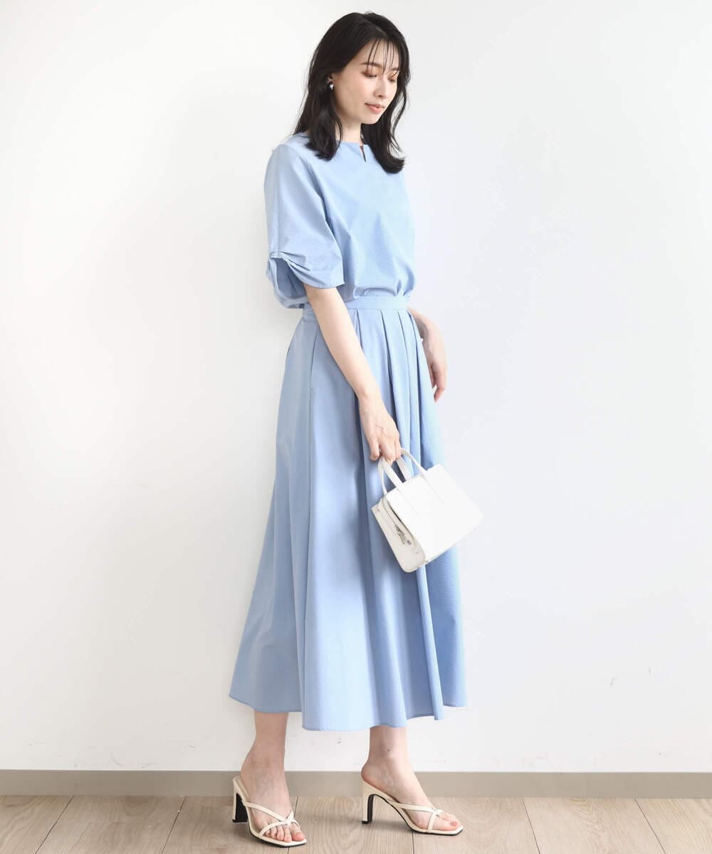 FKBHA60140 MK MICHEL KLEIN(MK ミッシェルクラン) キーネックデザインブラウス/撥水/UVカット/洗える ネイビー