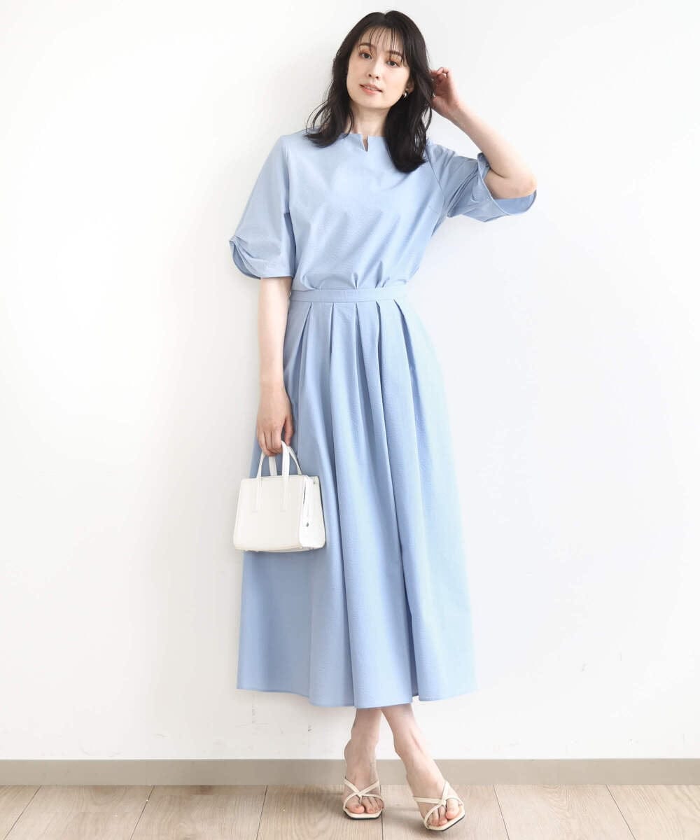 FKBHA60140 MK MICHEL KLEIN(MK ミッシェルクラン) キーネックデザインブラウス/撥水/UVカット/洗える ネイビー