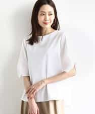 FKBHA60140 MK MICHEL KLEIN(MK ミッシェルクラン) キーネックデザインブラウス/撥水/UVカット/洗える ネイビー