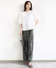 FKBHA60140 MK MICHEL KLEIN(MK ミッシェルクラン) キーネックデザインブラウス/撥水/UVカット/洗える ネイビー
