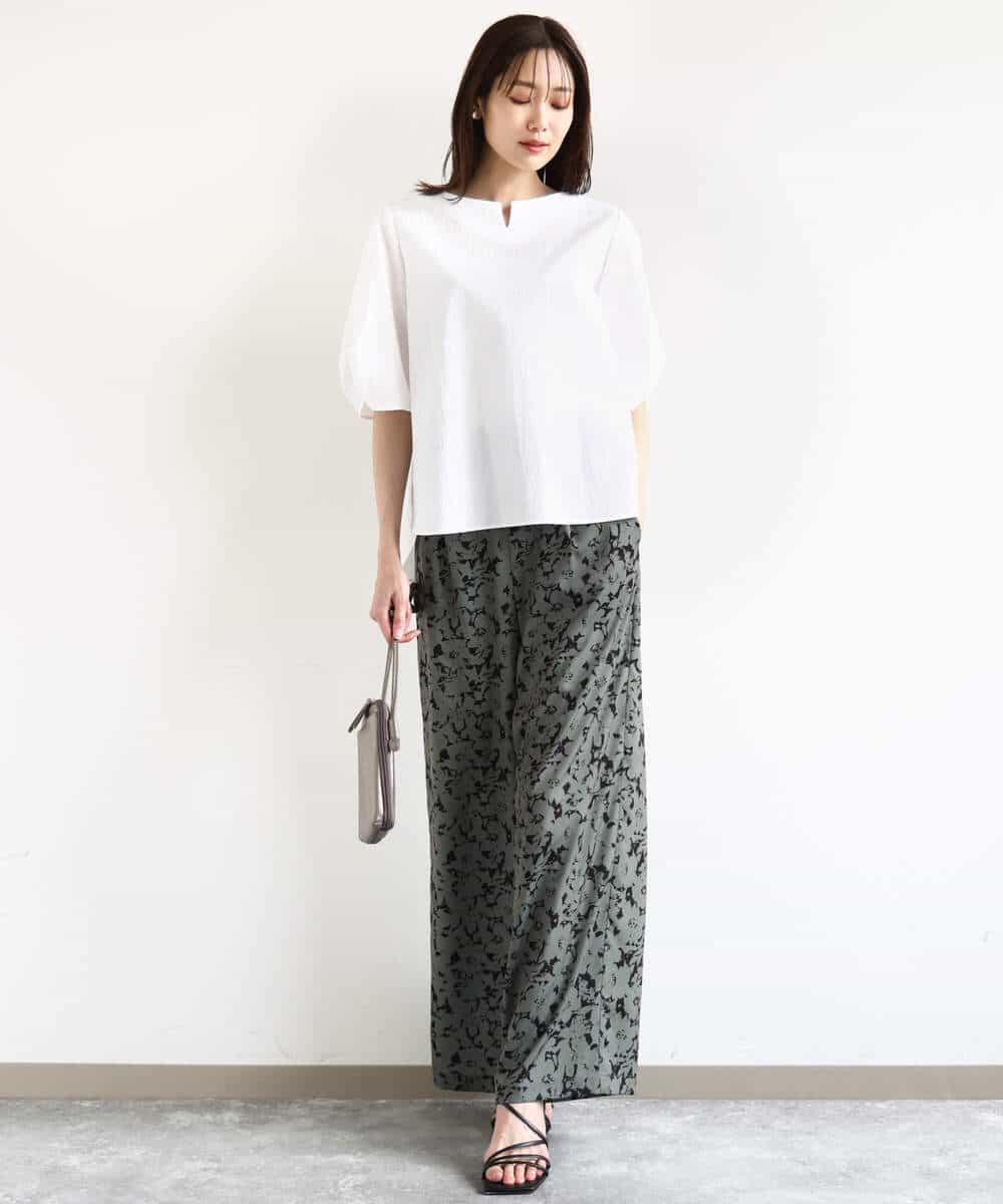 FKBHA60140 MK MICHEL KLEIN(MK ミッシェルクラン) キーネックデザインブラウス/撥水/UVカット/洗える ネイビー