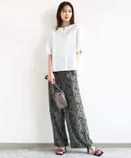 FKBHA60140 MK MICHEL KLEIN(MK ミッシェルクラン) キーネックデザインブラウス/撥水/UVカット/洗える ネイビー