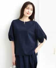 FKBHA60140 MK MICHEL KLEIN(MK ミッシェルクラン) キーネックデザインブラウス/撥水/UVカット/洗える ネイビー