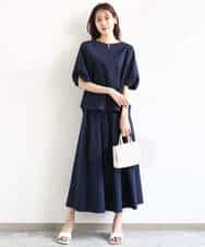 FKBHA60140 MK MICHEL KLEIN(MK ミッシェルクラン) キーネックデザインブラウス/撥水/UVカット/洗える ネイビー