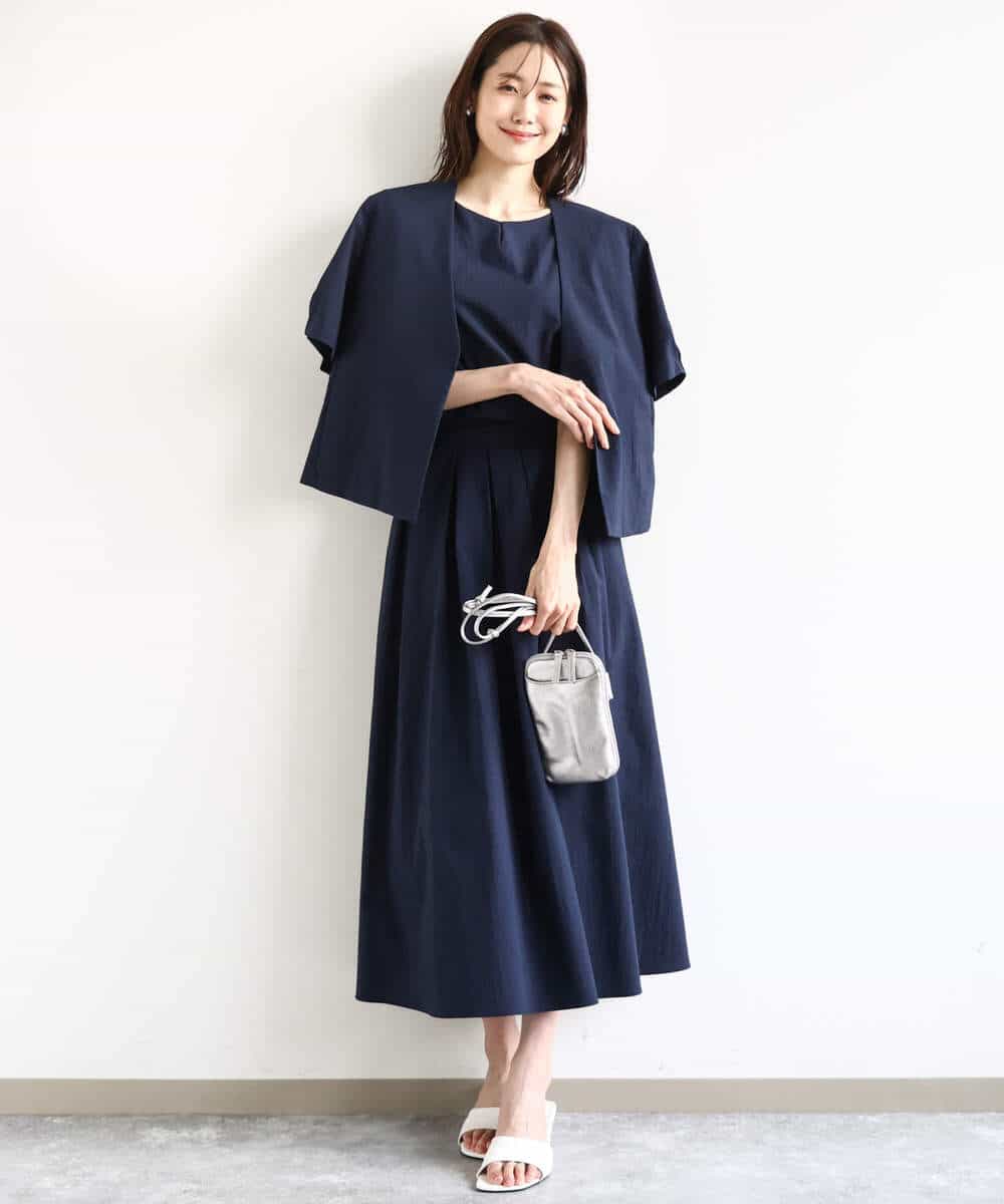 FKBHA60140 MK MICHEL KLEIN(MK ミッシェルクラン) キーネックデザインブラウス/撥水/UVカット/洗える ネイビー