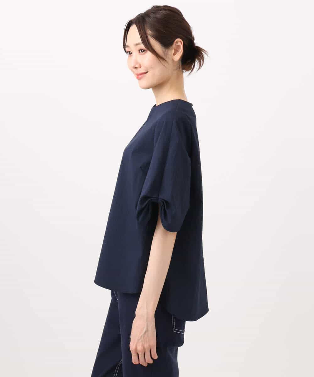 FKBHA60140 MK MICHEL KLEIN(MK ミッシェルクラン) キーネックデザインブラウス/撥水/UVカット/洗える ネイビー