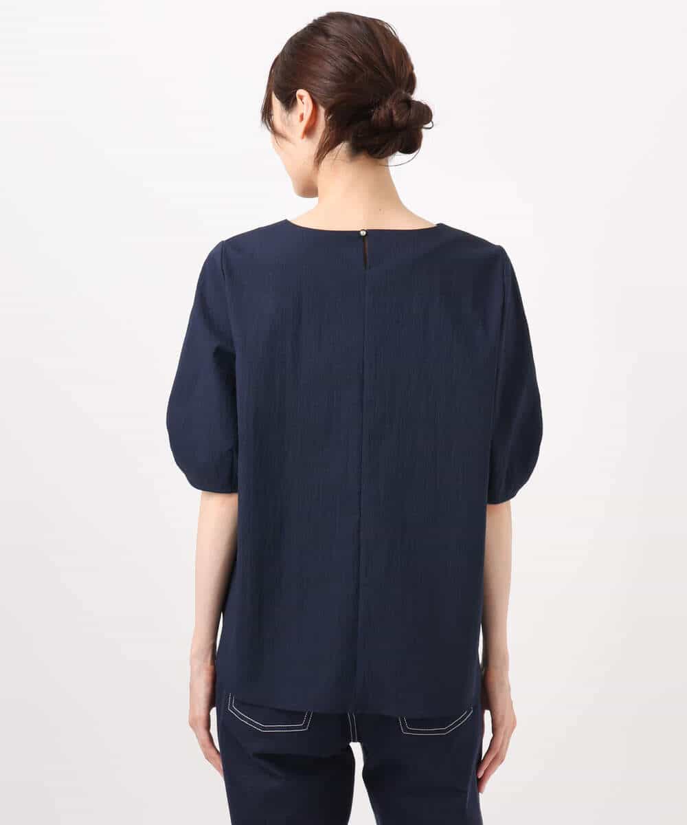 FKBHA60140 MK MICHEL KLEIN(MK ミッシェルクラン) キーネックデザインブラウス/撥水/UVカット/洗える ネイビー