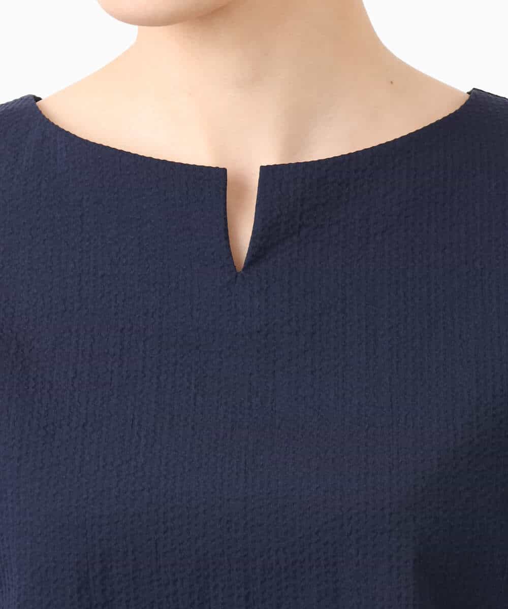FKBHA60140 MK MICHEL KLEIN(MK ミッシェルクラン) キーネックデザインブラウス/撥水/UVカット/洗える ネイビー