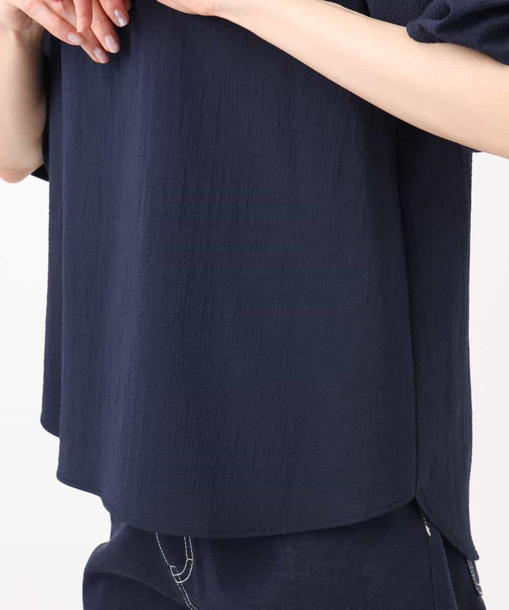 FKBHA60140 MK MICHEL KLEIN(MK ミッシェルクラン) キーネックデザインブラウス/撥水/UVカット/洗える ネイビー