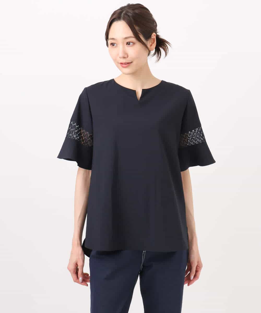 FKBHA63140 MK MICHEL KLEIN(MK ミッシェルクラン) フレアースリーブブラウス/UVカット/接触冷感/洗える ベージュ