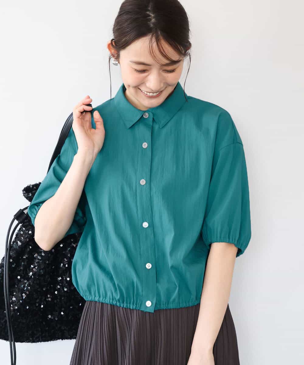 FKBHD60140 MK MICHEL KLEIN(MK ミッシェルクラン) [接触冷感/洗える]クロップド丈シャツ グリーン