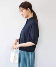 FKBHD60140 MK MICHEL KLEIN(MK ミッシェルクラン) [接触冷感/洗える]クロップド丈シャツ ネイビー