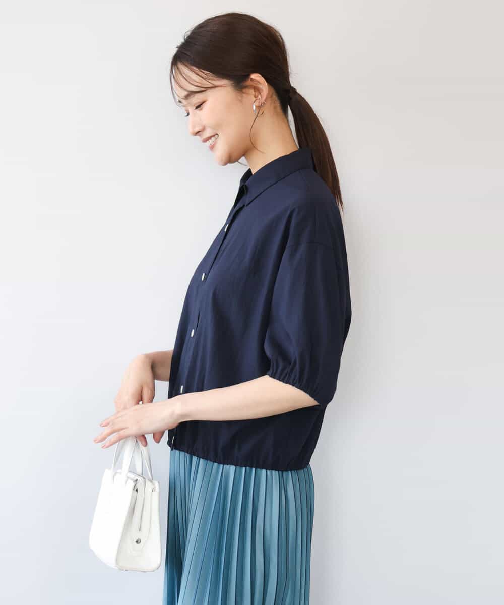FKBHD60140 MK MICHEL KLEIN(MK ミッシェルクラン) [接触冷感/洗える]クロップド丈シャツ ネイビー