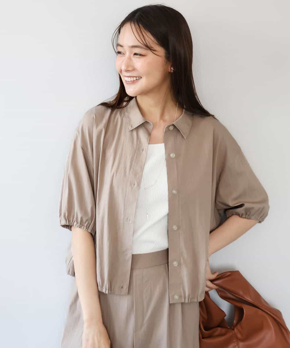 FKBHD60140 MK MICHEL KLEIN(MK ミッシェルクラン) [接触冷感/洗える]クロップド丈シャツ ベージュ