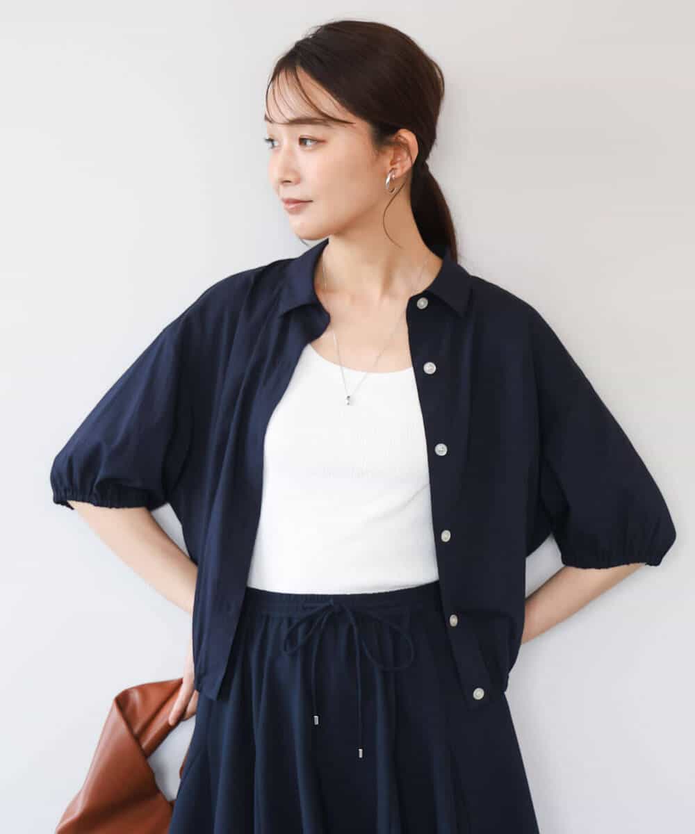 FKBHD60140 MK MICHEL KLEIN(MK ミッシェルクラン) [接触冷感/洗える]クロップド丈シャツ ベージュ