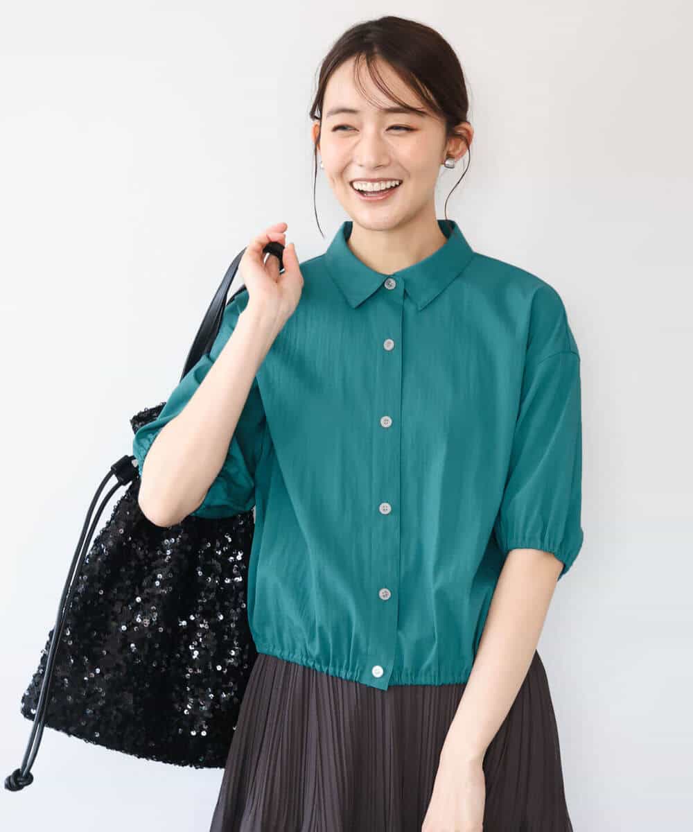 FKBHD60140 MK MICHEL KLEIN(MK ミッシェルクラン) [接触冷感/洗える]クロップド丈シャツ ベージュ