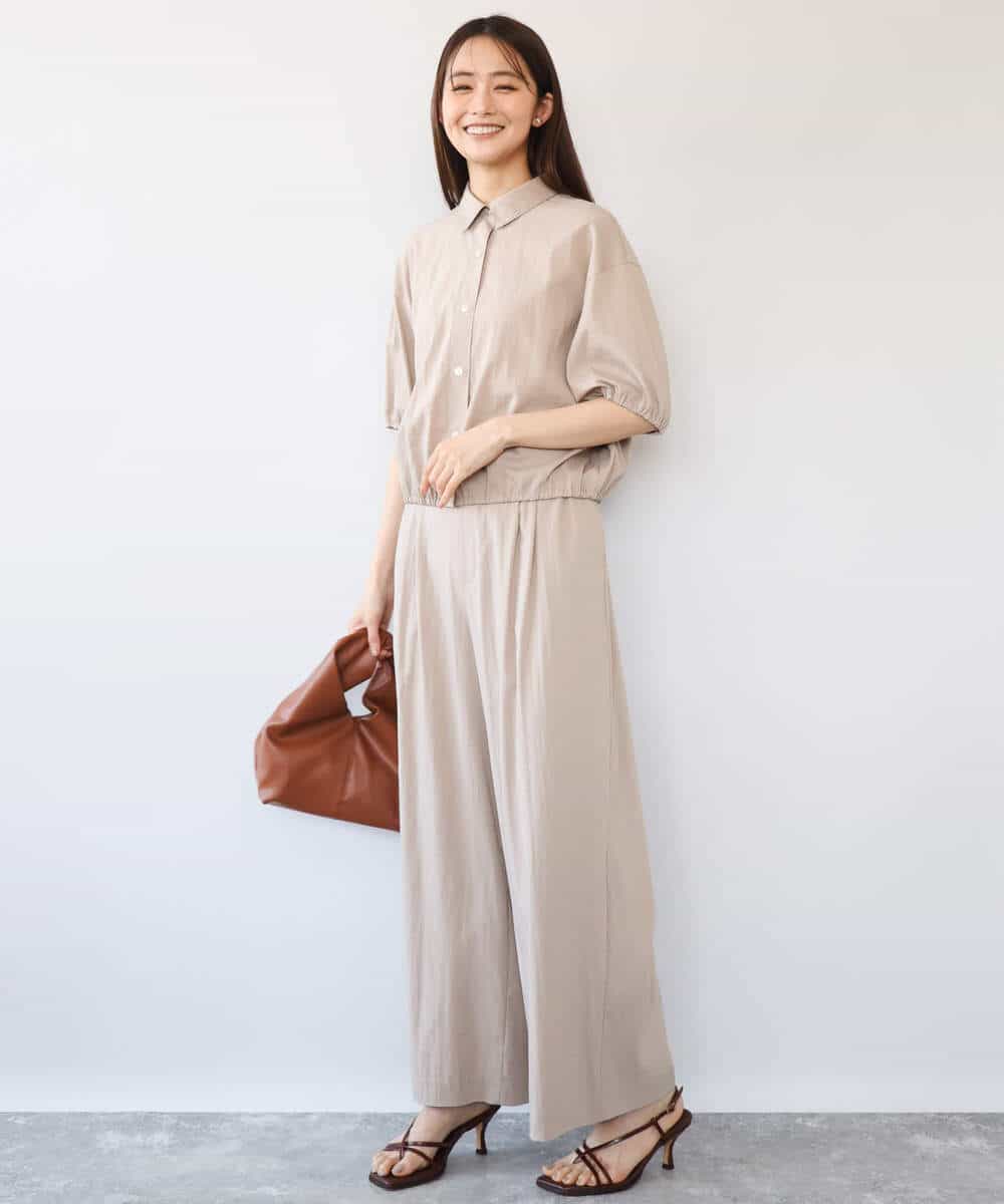 FKBHD60140 MK MICHEL KLEIN(MK ミッシェルクラン) [接触冷感/洗える]クロップド丈シャツ ベージュ