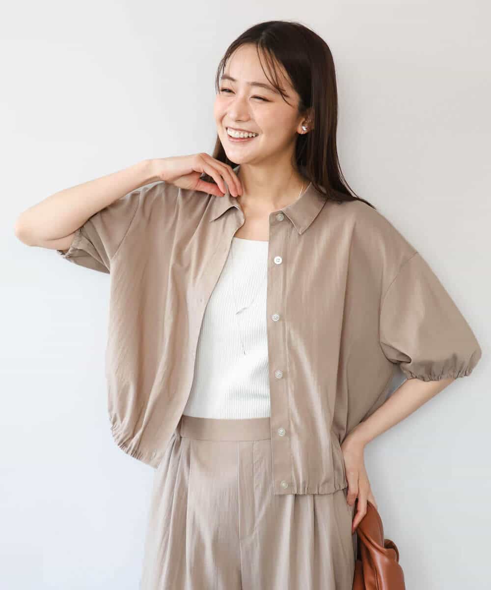 FKBHD60140 MK MICHEL KLEIN(MK ミッシェルクラン) [接触冷感/洗える]クロップド丈シャツ ベージュ