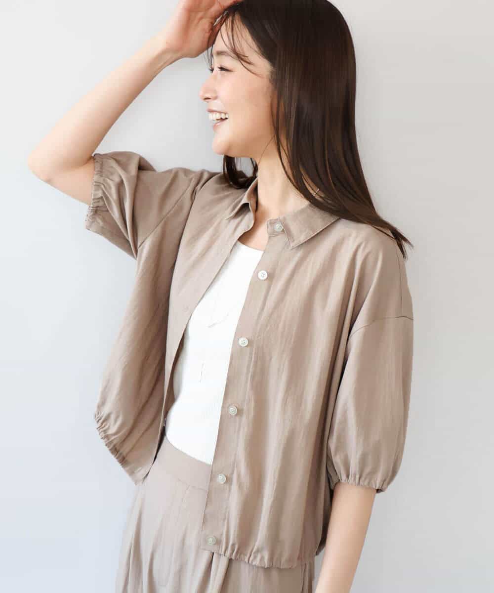 FKBHD60140 MK MICHEL KLEIN(MK ミッシェルクラン) [接触冷感/洗える]クロップド丈シャツ ベージュ