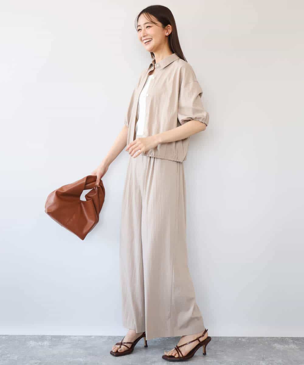 FKBHD60140 MK MICHEL KLEIN(MK ミッシェルクラン) [接触冷感/洗える]クロップド丈シャツ ベージュ