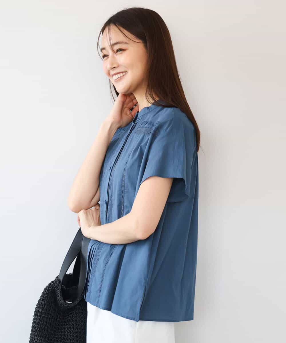 FKBHD61160 MK MICHEL KLEIN(MK ミッシェルクラン) [洗える]オーガニックコットン デザインブラウス ブルー