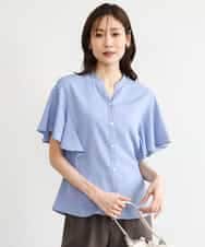 FKBHD63140 MK MICHEL KLEIN(MK ミッシェルクラン) [接触冷感/洗える]フリルスリーブブラウス ライトブルー