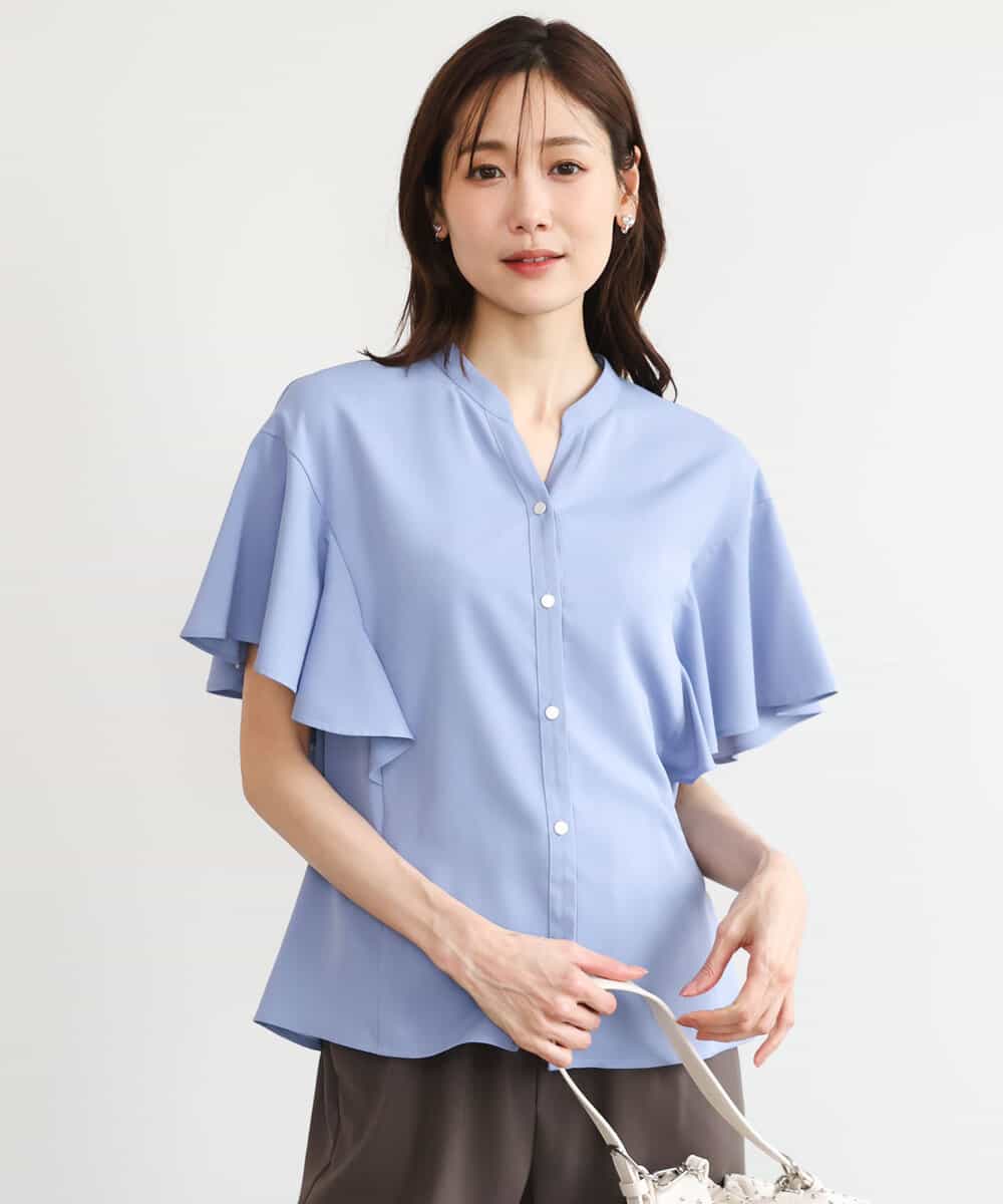 FKBHD63140 MK MICHEL KLEIN(MK ミッシェルクラン) [接触冷感/洗える]フリルスリーブブラウス ライトブルー