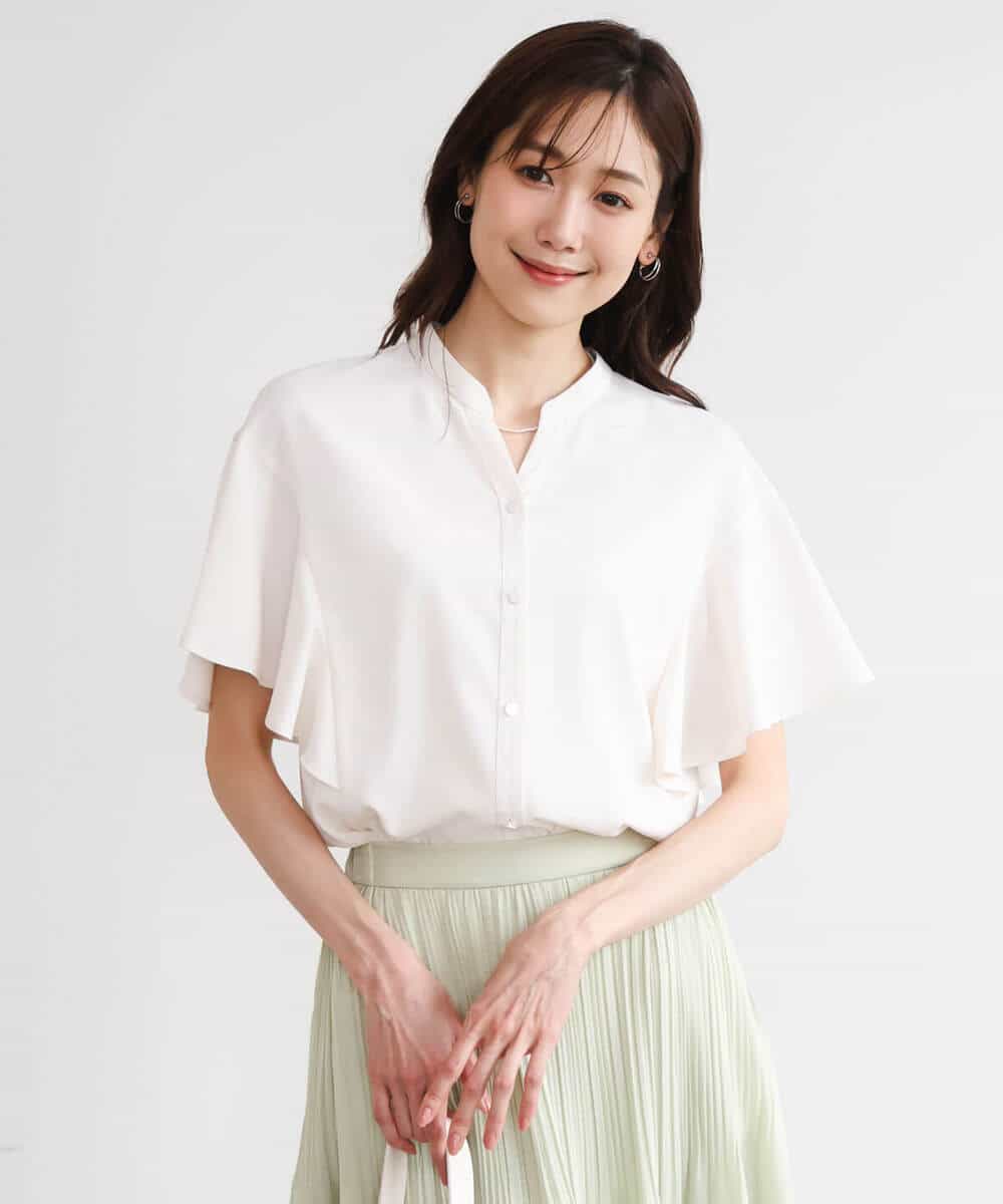 FKBHD63140 MK MICHEL KLEIN(MK ミッシェルクラン) [接触冷感/洗える]フリルスリーブブラウス ライトブルー