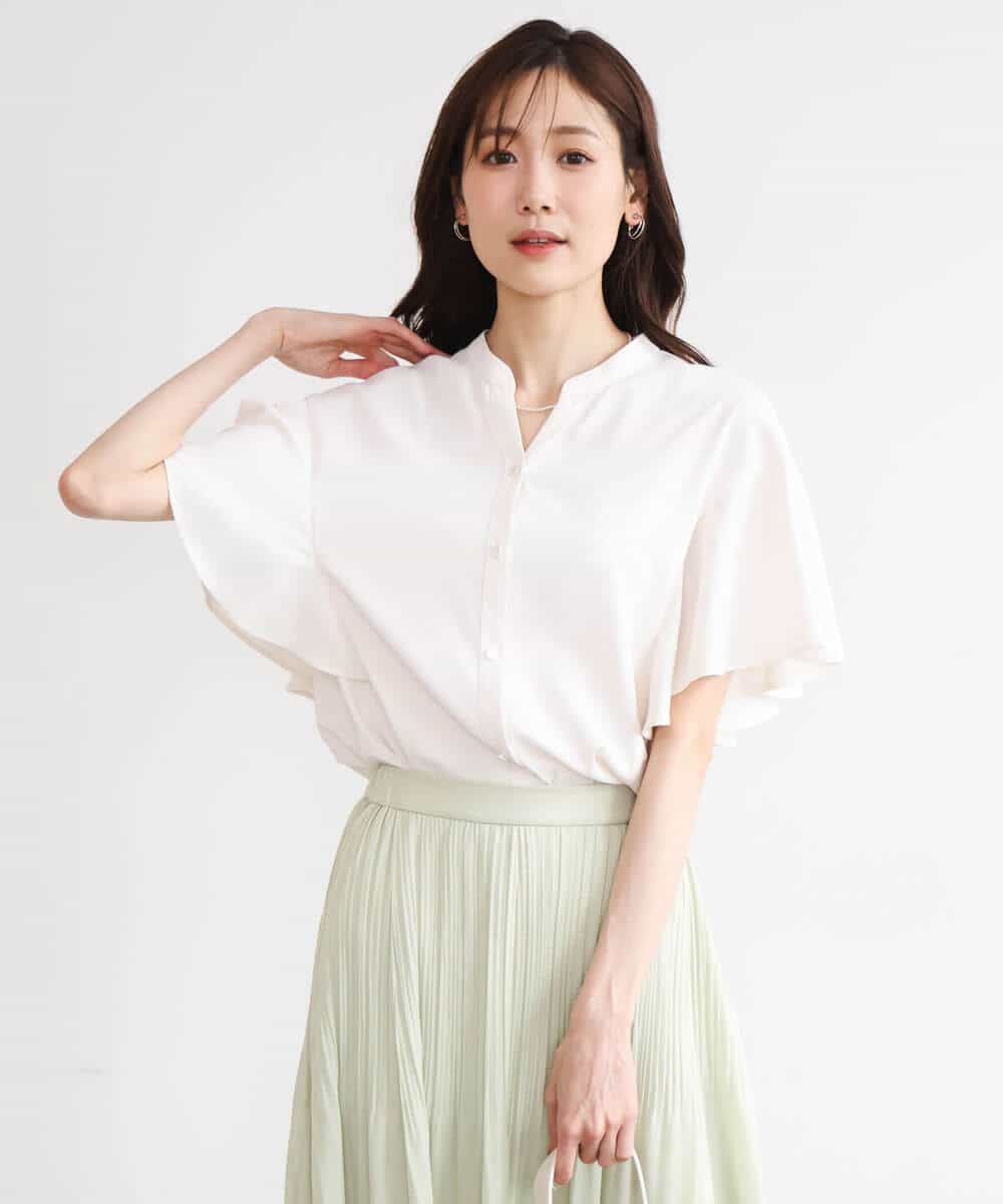 FKBHD63140 MK MICHEL KLEIN(MK ミッシェルクラン) [接触冷感/洗える]フリルスリーブブラウス ライトブルー