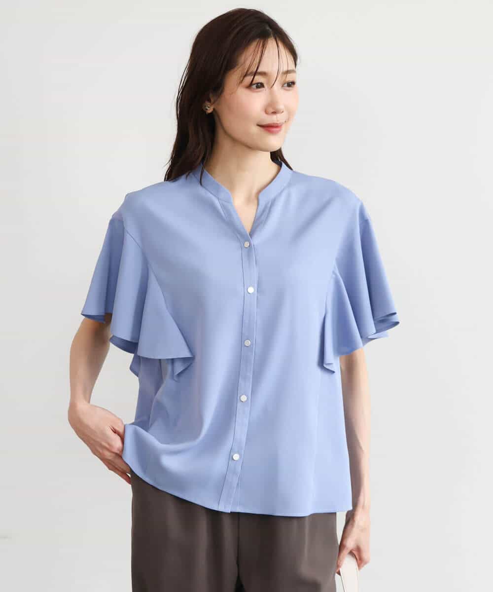 FKBHD63140 MK MICHEL KLEIN(MK ミッシェルクラン) [接触冷感/洗える]フリルスリーブブラウス ライトブルー